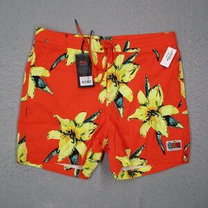 Deus Ex Machina Board Shorts Men 34 Orange Floral Tilly Havana Surf Beach